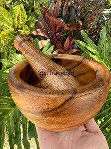 Mortero y Maja de madera Okhli Premium Tradebyd, herramienta de molienda de especias naturales para hierbas - Product Image 2