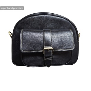 Bolso Bandolera Mini de Cuero Genuino Negro con Textura Vintage, Capacidad Media, Cierre de Hebilla, para Todas las Temporadas - Product Image 1