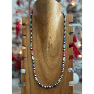 Navajo Beaded Pearl <b>Necklace</b> with <b>Opal</b> & Sterling Silver Strung for Gift Occasions - Product Image 1