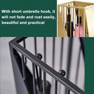 Soporte de suelo creativo y ecológico para paraguas, no plegable, con ganchos y orificios de drenaje, 58x20x20cm, dorado, para herramientas manuales - Product Image 5