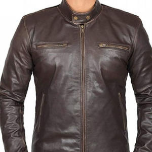 2024 Vintage Genuine <b>Sheepskin</b> Leather <b>Jackets</b> for <b>Men</b> Customized Wholesale New Fashion Design with Stand Collar Canvas Fabric - Product Image 5