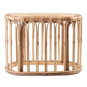 Mesa de comedor ovalada de estilo rústico con base de ratán, diseño natural hecho a mano para interiores de hogar y cafetería - Product Image 1