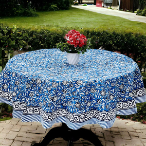 Vente en gros de nappe ronde vintage en coton lin imprimé de fleurs florales, couverture de table pour la cuisine, la fête de mariage et la maison - Product Image 1