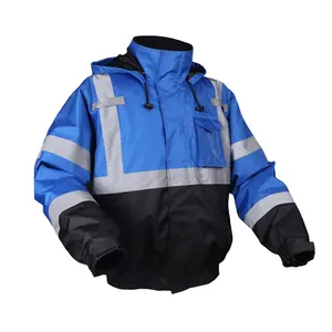 Mavi emniyet ceket reflektör ceketler yansıtıcı yol kış güvenlik ceketleri hi vis tulum OEM yüksek görünürlük çalışma üniforma