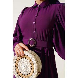 ชุดเดรสเชิ้ตคอปกแขนบอลลูนสีม่วง - Product Image 3