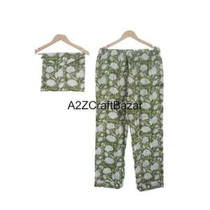 Wholesale Stylish Eco-friendly Indian 100 % Pure Cotton Pajamas Set Unique Hand-Printed <b>Nightwear</b> Set Fashionable For Females - Product Image 3