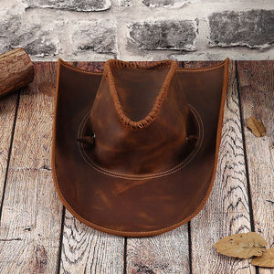 Sombrero Vaquero de Cuero Genuino Premium, Hecho a Mano, Estilo Occidental, Ala Ancha, Sombrero de Moda para Hombres y Mujeres, para Viajes al Aire Libre - Product Image 2