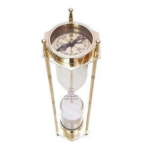 นาฬิกาทรายทองเหลืองพร้อมเข็มทิศการเดินเรือของขวัญตกแต่งบ้าน - Product Image 1