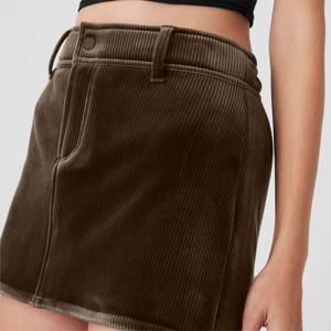 กระโปรงสั้นผ้าลูกฟูกลำลองสำหรับผู้หญิง-กระโปรงทรงเอเข้ารูปมีกระเป๋าเหมาะสำหรับชุดฤดูใบไม้ร่วงและฤดูหนาว - Product Image 2