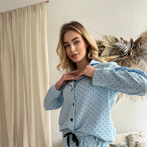 Pijama orgánico de muselina de algodón para mujer, conjuntos de ropa personalizada de salón, pijamas de invierno con estampado Sloid, conjunto de mujer, pijamas de 2 piezas, conjuntos de Modal - Product Image 1