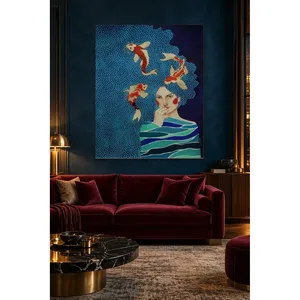 Fida, femme avec un poisson koi nageant dans ses cheveux, impression sur toile - Product Image 1