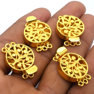 27X20X5MM 1-3 Strand Heart Bali Box Broche 18K Chapado en oro Single Multi Strand Componentes para hacer joyas B384 - Product Image 3