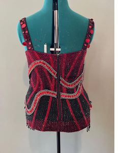 Sustainable Satin Short Beaded <b>Top</b> Tank <b>Top</b> <b>Crop</b> Cami with Deep Round Neck and <b>Sexy</b> Heart for Valentine's Day Sweet Style - Product Image 2