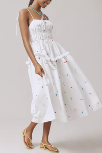 Robe longue 100% coton pour femme de créateur été Boho imprimé de broderie florale décontracté été manches longues naturel tissé lavable - Product Image 3