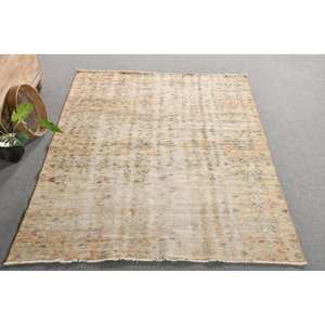 Tapis Vintage Turc Bohème Beige Vert 5.3x7.7ft Laine Patchwork Motif Latex pour Salon Décor 9x12 Salon Tapis - Product Image 4