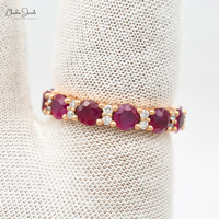 Bague Éternité en Or 14K de Haute Qualité avec Rubis Naturel Véritable de Birmanie 4 TCW, Solide, Sans Nickel, Sans Plomb, Style Ethnique