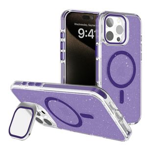 Étui magnétique transparent avec paillettes et protection d'appareil photo pour iPhone 16 Pro Max, design étoile violette - Product Image 1