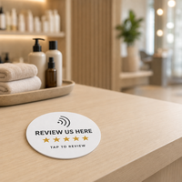 Autocollant rond en acrylique NFC personnalisable pour avis clients – Tappez pour évaluer – Idéal pour les salons de beauté et les réceptions de magasins