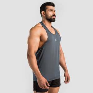 Men's XL Gym <b>Vest</b> Grey GA Puch <b>Stringer</b> Sportswear Compression Muscle Tank Top with Hood Plain 3D Style - Product Image 3