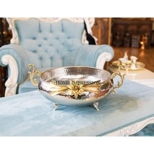 Cuenco de Metal de alta calidad, cuenco para servir de forma redonda de trabajo elegante con acabado dorado, cuenco de comida de Metal para decoración de boda, vajilla - Product Image 4