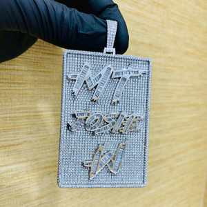 Pendentif en diamant Moissanite rond et baguette pour pendentif de style Hip Hop cadeau d'anniversaire pour homme en argent sterling 925 - Product Image 3