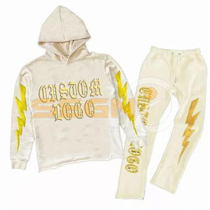 Ropa de calle con logotipo personalizado de peso pesado 400 Gsm pulóver francés Terry Unisex Vintage Puff estampado chándal para hombres - Product Image 1