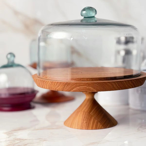 Soporte para Pastel de Madera Contemporáneo con Cúpula de Vidrio, Perfecto para Decoración Moderna del Hogar, a Precio de Mayoreo - Product Image 1