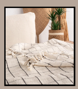 Couvre-lit en coton naturel à 100% à carreaux blancs et noirs Jeté tissé léger 130x180 cm 52x71 pouces - Product Image 6