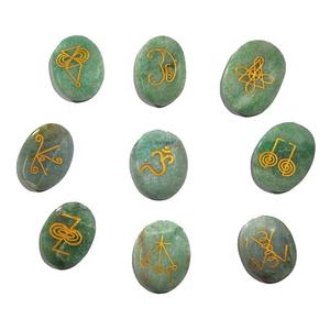 Juego de Karuna de 9 piezas al por mayor, piedra ovalada curativa Natural de alta calidad, amazonita Feng Shui, cristal de alta visibilidad grabado a mano - Product Image 1