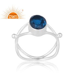 แหวนพลอยควอตซ์สีฟ้าคู่จากธรรมชาติของเงินแท้ออกแบบได้ตามต้องการสำหรับผู้หญิง - Product Image 1