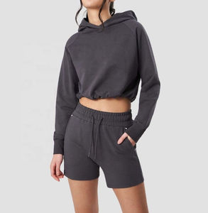 Sudadera con Capucha Corta para Mujer, Personalizable con Logotipo, al por Mayor, Estilo Deportivo Urbano, Oversize, de Algodón Liso - Product Image 4