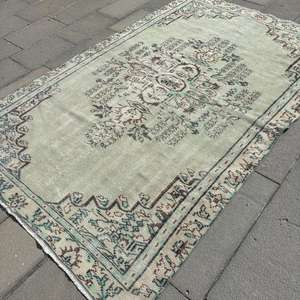 Grand tapis vintage, tapis turc de 5,2 x 7,9 pieds, tapis en laine persan vert - Product Image 3