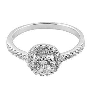 Bague de fiançailles halo argentée pour femme, design géométrique romantique avec un aspect diamant taille ovale, en platine - Product Image 2