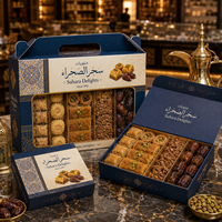 Boîte en papier personnalisée AT PACK pour les douceurs arabes, facile à transporter, emballage cadeau pour baklava, dattes, desserts, avec poignée