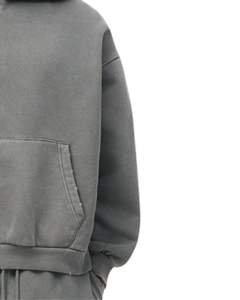 Custom Mens Charcoal <b>Grey</b> Oversized Hooded Tracksuit Set Cotton Fleece <b>Hoodie</b> And Relaxed Jogger Pants Casual Winter Streetwear - Product Image 2