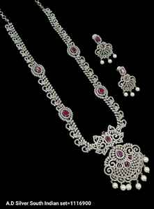 ENSEMBLE DE COLLIER DE MARIÉE EN DIAMANT AMÉRICAIN ET BOUCLES D'OREILLES CLASSIQUES ET DE HAUTE QUALITÉ ENSEMBLE DE BIJOUX DE MARIAGE POUR FEMMES DE STYLE CLASSIQUE - Product Image 3