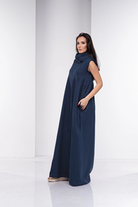 Vestido maxi de lino Ropa azul Vestidos de lino para mujer Vestido maxi de lino largo y suelto - Product Image 5