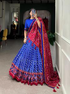 Increíble color Tussar Silk Leheriya con estampado de Patola Border Lehenga Choli Fabricante DE LA India al precio más bajo - Product Image 3