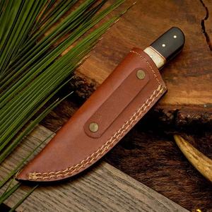 Cuchillo de Caza y Camping de Hoja Fija de Acero de Damasco Hecho a Mano, Construcción de Espiga Completa, Funda de Cuero, Cuchillo de Supervivencia para Exteriores, 3 Años - Product Image 5