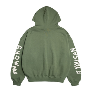 Sweat à capuche oversize vert olive pour homme en coton French Terry imprimé « Closed On Sunny », style décontracté automne, coupe classique - Product Image 2