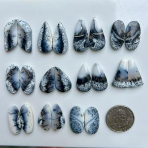 Natural Dendrite Opal Cabochon Loose Gemstone Pair in Mix Shape and Size for Jewelry Making Dendritic Opal Gemstone - Product Image 1