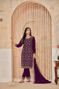 Ensemble Salwar Kameez Dupatta semi-cousu prêt-à-porter en soie brodée de sequins, style pakistanais tendance pour mariage - Product Image 5