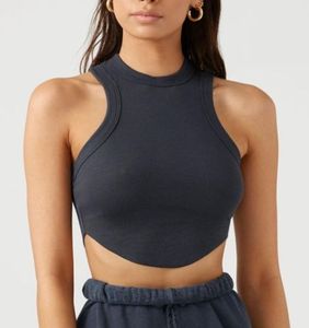 Top corto de punto blanco sin mangas con cuello redondo para mujer, estilo racerback, para yoga y entrenamiento - Product Image 5