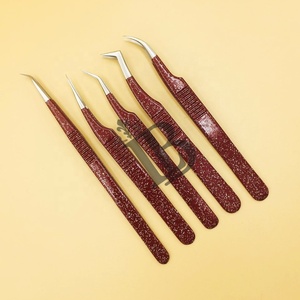 Nouvelles pinces à épiler pour extensions de cils avec pointe dorée scintillante, couleur marron, pinces à épiler personnalisées, magnifiques pinces à épiler, cils de vison - Product Image 1
