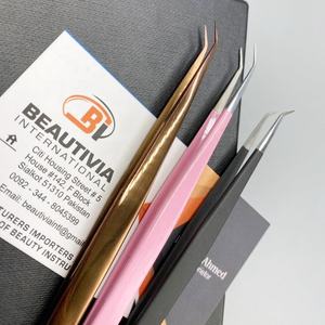 Pince à cils longue et mince avec logo personnalisé pince à épiler pour extension de cils d'isolation à forte prise en main pointe pointue en acier inoxydable durable - Product Image 3