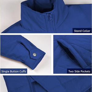 Veste matelassée pour femme, col montant, manteau d'hiver chaud et rembourré, veste élégante bleu roi avec poignets boutonnés - Product Image 5