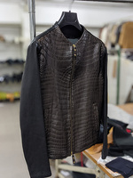 Veste en cuir pour homme de qualité supérieure, col montant, effet croco, en cuir de vache véritable, couleur noire, personnalisation disponible