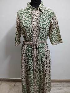 Nueva moda hasta el suelo cintura Natural manga larga algodón indio hecho a mano Bagru estampado verano elegante botón camisa mujer diario - Product Image 4