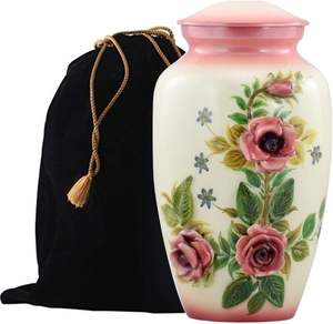 Urne funéraire pour adulte de qualité supérieure, design de fleur rouge 5D, métal durable, fabrication artisanale, vase moderne pour table, pour cendres humaines - Product Image 1