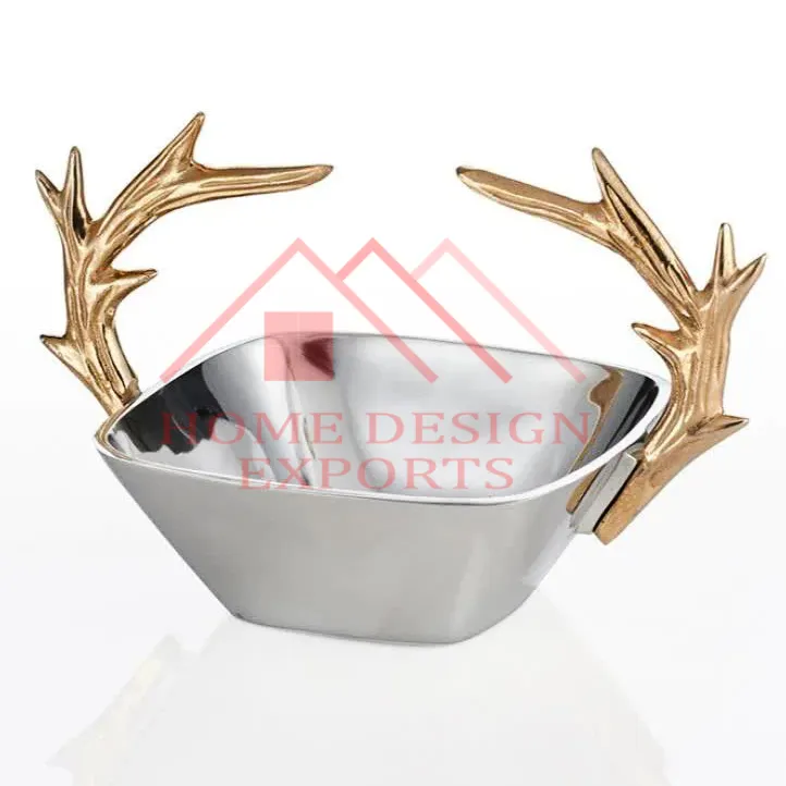 Gold Staghorn Shape Chip and Dip Dry Food Bowl with Antler Stands for Table Centerpieces/Unique Centerpieces Bowl Best Seller